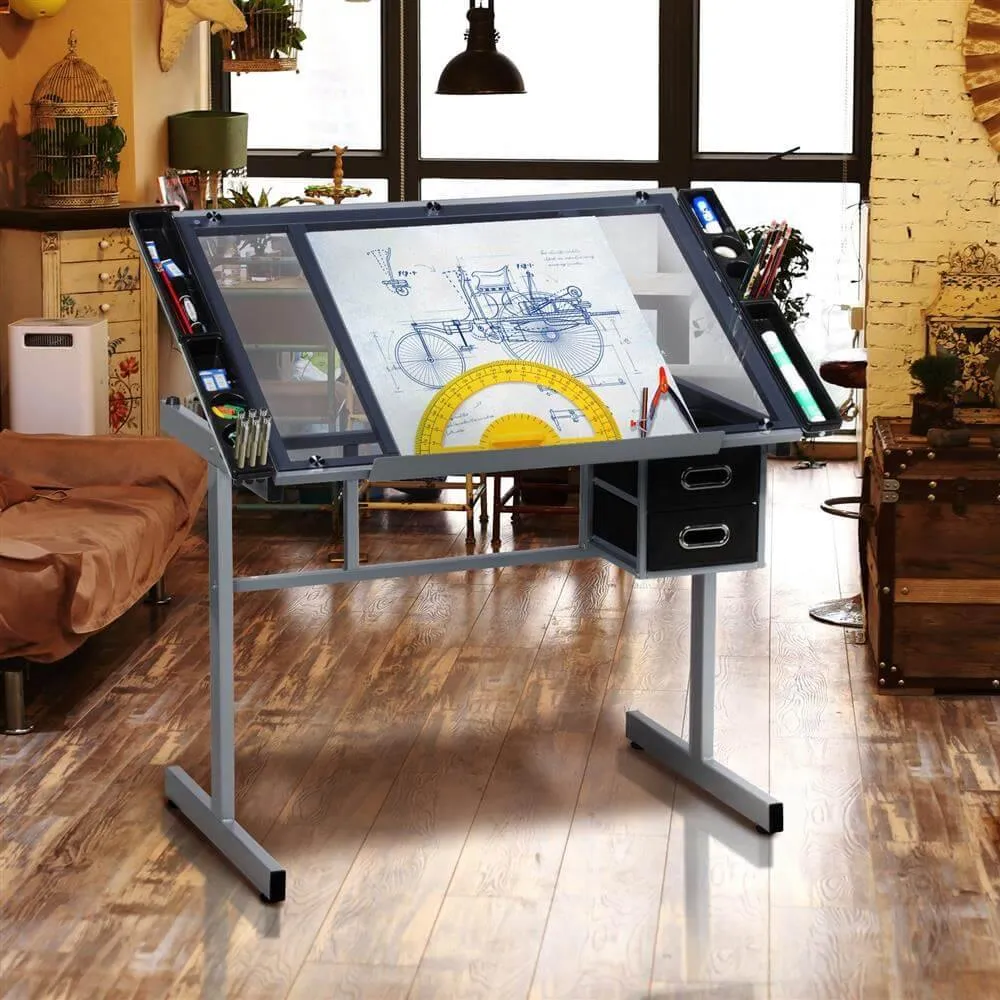 Yaheetech Adjustable Glass Drafting Table for Artist Painters Home Office