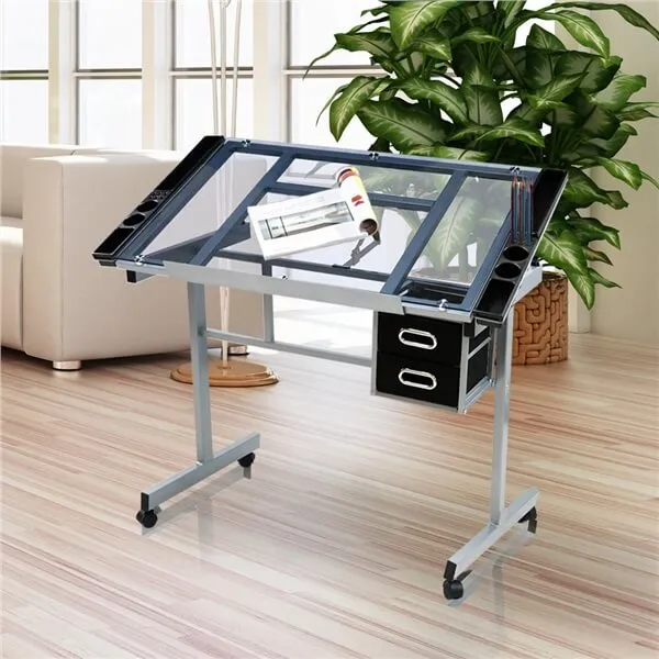 Yaheetech Adjustable Glass Drafting Table for Artist Painters Home Office